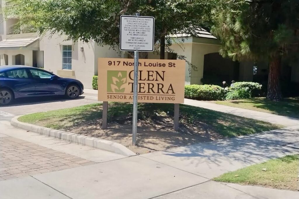 Custom painted dimensional carved monument sign for Glen Terra – durable post and panel sign in Glendale