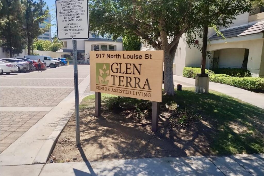 Carved polyurethane monument sign for Glen Terra Assisted Living in Glendale – professional senior living facility signage
